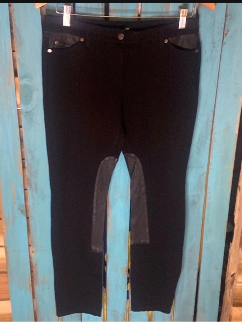 Eileen Fisher equestrian riding pants size 6 black with leather trim